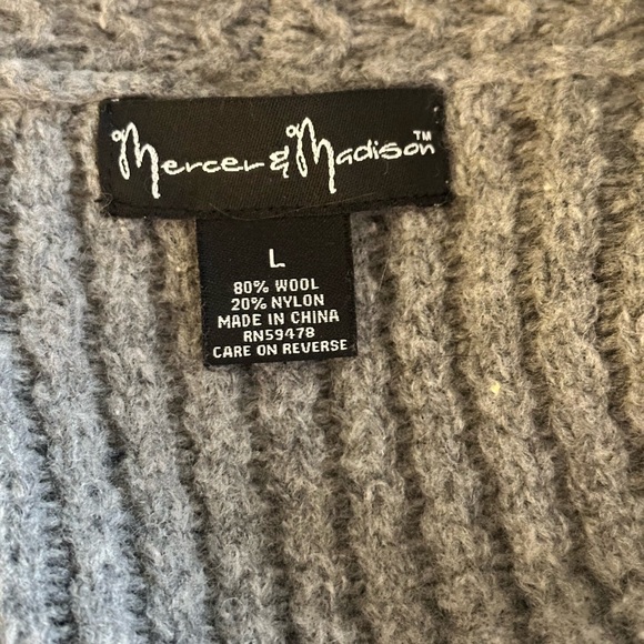 Sz L Mercer & Madison wool blend open front shirt sleeve cardigan sweater grey - Picture 7 of 7